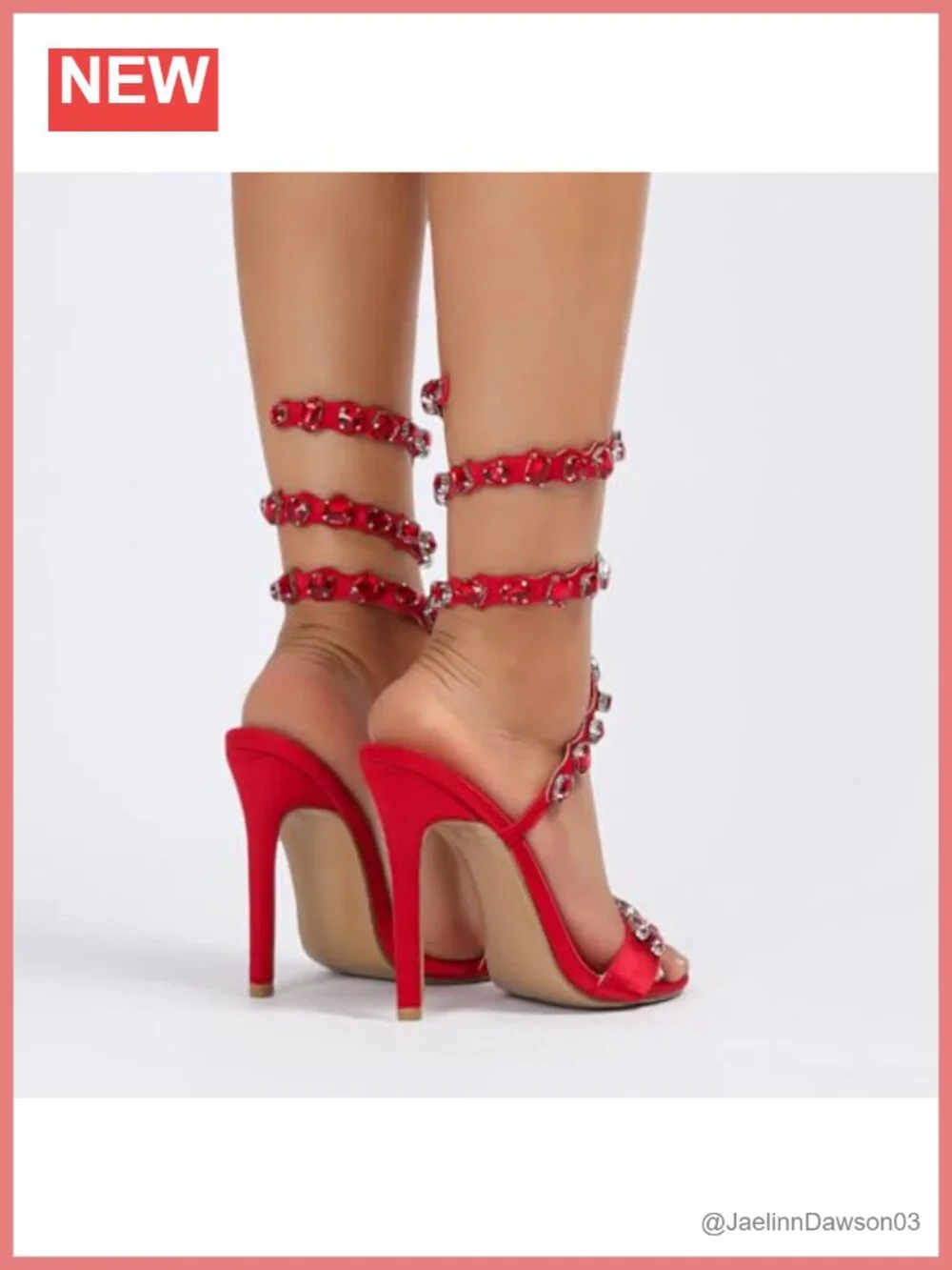 Women's Rhinestone Studded Heeled Sandals Ankle Wrap Stilettos Satin